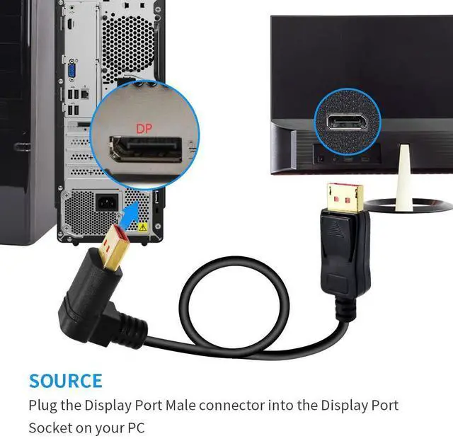 Alt view image 5 of 7 - Vszerda Right Angle Displayport 1.4 Cable, Male to Male Corner DP 1.4 Cable Support 8K/60Hz, 4K@144Hz for DP Interface. 6FT/1.8M