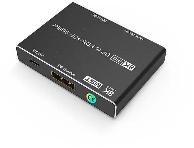 Main image of 8K DP Input to DP & HDMI Output Splitter, Vszerda Displayport MST Hub Splitter Support DP 1.4 in to DP1.4 & HDMI 2.1 Out at 8K@30Hz 4K@144Hz
