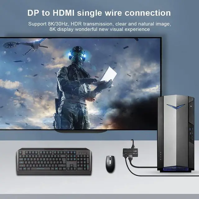 Alt view image 3 of 7 - 8K DP Input to DP & HDMI Output Splitter, Vszerda Displayport MST Hub Splitter Support DP 1.4 in to DP1.4 & HDMI 2.1 Out at 8K@30Hz 4K@144Hz