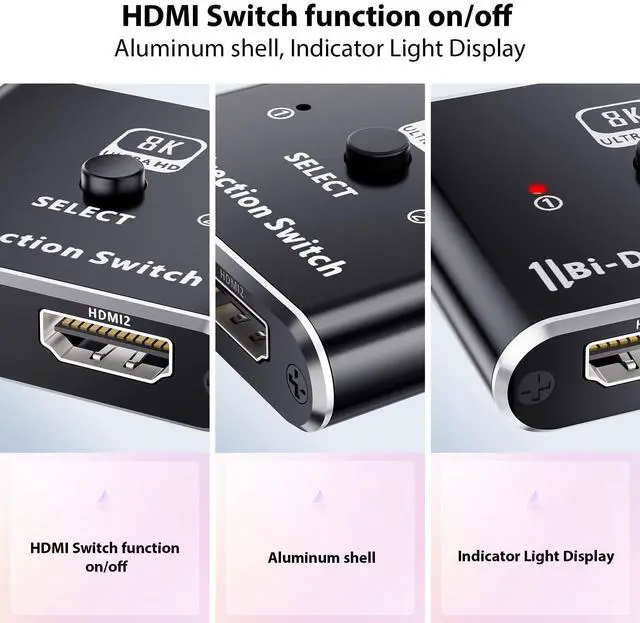 Alt view image 6 of 7 - 8K HDMI Switch, Vszerda Bidirectional HDMI Switch 2 in 1out /1 in 2 Out, Support 4K@120Hz, 8K@60Hz for PS5/4/3 Nintendo Switch Xbox hdmi TV