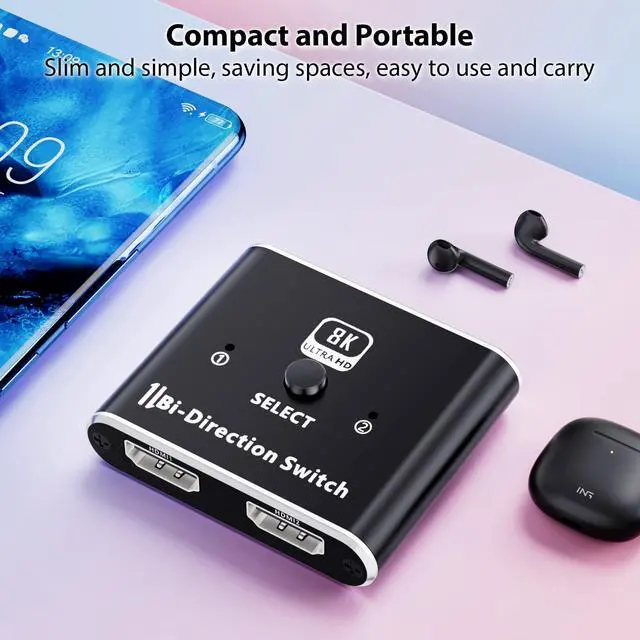 Alt view image 5 of 7 - 8K HDMI Switch, Vszerda Bidirectional HDMI Switch 2 in 1out /1 in 2 Out, Support 4K@120Hz, 8K@60Hz for PS5/4/3 Nintendo Switch Xbox hdmi TV