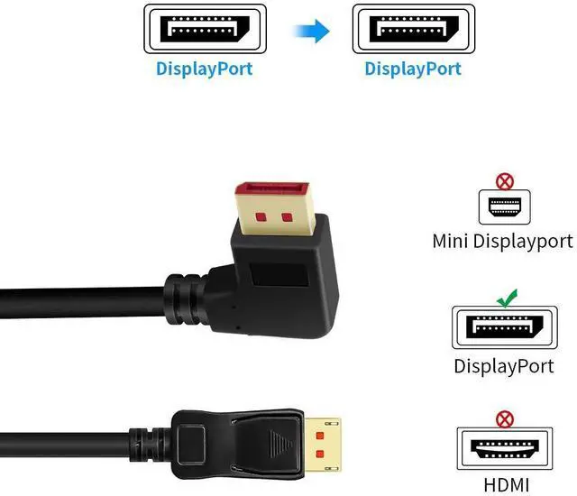 Alt view image 3 of 7 - Vszerda 8K@60Hz 90 Degree Displayport 1.4 Cable, Male to Male Right Angle DP 1.4 Cable Support 8K/60Hz, 4K/144Hz 6FT/1.8M