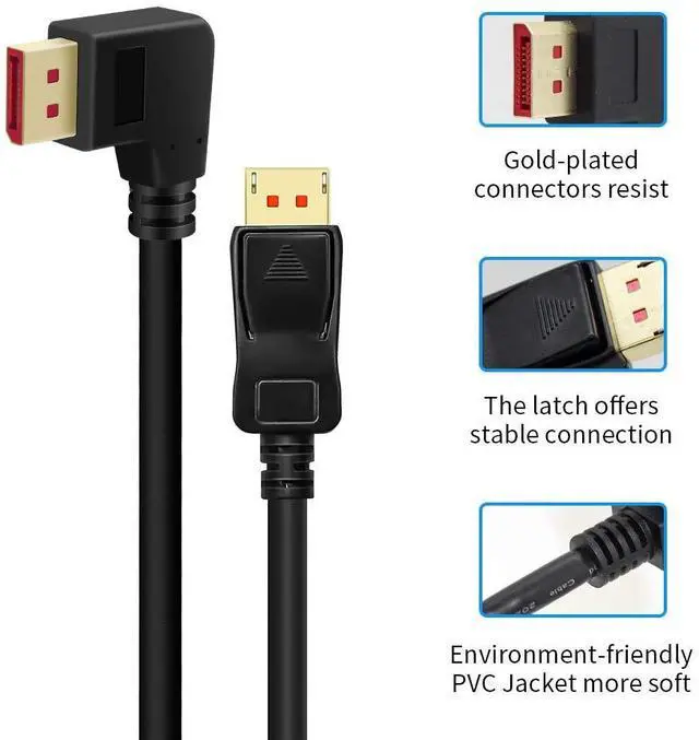 Alt view image 4 of 7 - Vszerda 8K@60Hz 90 Degree Displayport 1.4 Cable, Male to Male Right Angle DP 1.4 Cable Support 8K/60Hz, 4K/144Hz 6FT/1.8M