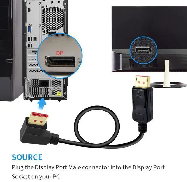 Alt view image 5 of 7 - Vszerda 8K@60Hz 90 Degree Displayport 1.4 Cable, Male to Male Right Angle DP 1.4 Cable Support 8K/60Hz, 4K/144Hz 6FT/1.8M