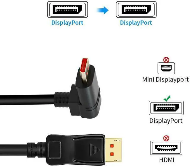 Alt view image 3 of 7 - Vszerda 8K@60Hz 90 Degree Right Angle DP 1.4 Cable, Male to Male Right Angled Displayport 1.4 Cable Cord 8K@60Hz, 4K@144Hz, 2K@165Hz, 1.8M/6FT