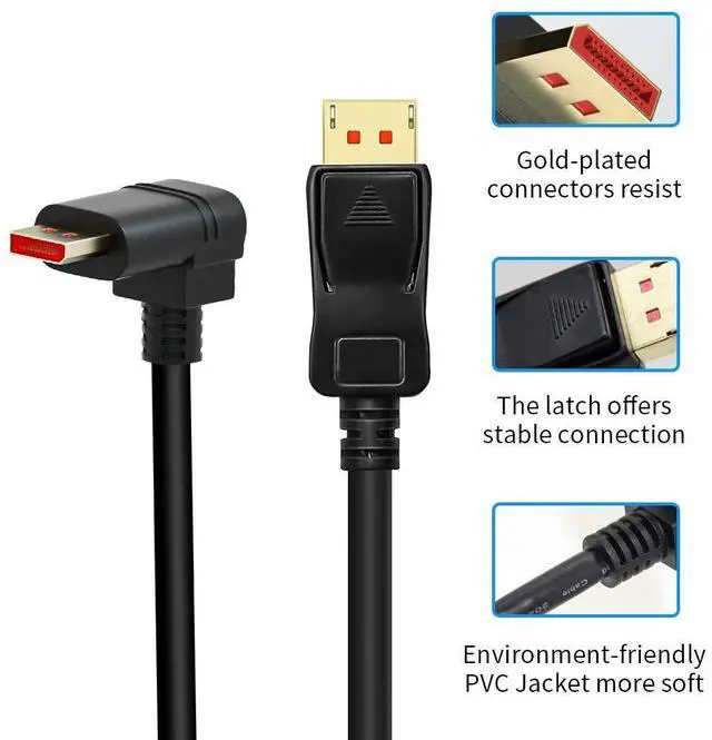 Alt view image 4 of 7 - Vszerda 8K@60Hz 90 Degree Right Angle DP 1.4 Cable, Male to Male Right Angled Displayport 1.4 Cable Cord 8K@60Hz, 4K@144Hz, 2K@165Hz, 1.8M/6FT