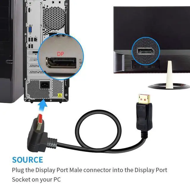 Alt view image 5 of 7 - Vszerda 8K@60Hz 90 Degree Right Angle DP 1.4 Cable, Male to Male Right Angled Displayport 1.4 Cable Cord 8K@60Hz, 4K@144Hz, 2K@165Hz, 1.8M/6FT