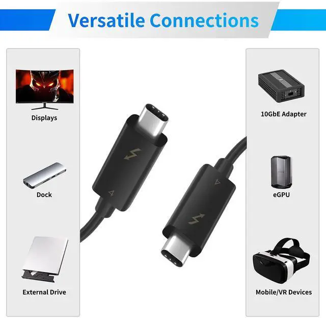 Alt view image 5 of 7 - Vszerda 40Gbps Thunderbolt 4 Cable 2.3ft, Supports 8K Display/ 100W Charging USB C to USB C Cable 0.7M, for USB4 Thunderbolt 3 MacBooks iPad Pro/Air Hub Docking SSD Enclosure