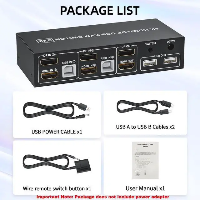 Alt view image 7 of 7 - HDMI Displayport KVM Switch 2 Monitors 2 Computers, 4K@60Hz USB 2.0 DP 1.4 KVM Switch w/Audio Micro, Dual Monitor Supports Extended/Mirror Mode, 2-Port for 2 PC Share 1 Set of Keyboard Mouse Printer