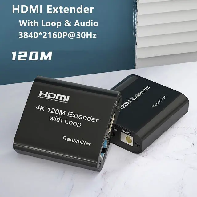 Alt view image 2 of 7 - HDMI Extender 120m/395ft Over Single Cat 5E/6, 4K@60Hz UHD 1080P Full HD HDMI Ethernet Extender, Transmitter and Receiver, with Audio Out & Loop Out, Support HDCP 1.2, EDID