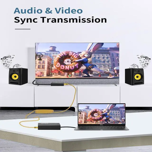 Alt view image 7 of 7 - HDMI Extender 120m/395ft Over Single Cat 5E/6, 4K@60Hz UHD 1080P Full HD HDMI Ethernet Extender, Transmitter and Receiver, with Audio Out & Loop Out, Support HDCP 1.2, EDID