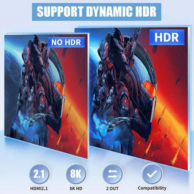 Alt view image 4 of 7 - Vszerda 2x2 HDMI Switch Splitter, HDMI 2.1 Switcher 2 in 2 Out 8K@60Hz 4K@120Hz, w/IR Remote Control, Supports HDCP 2.3 HDR, HDR10, HDR 10+, 3D