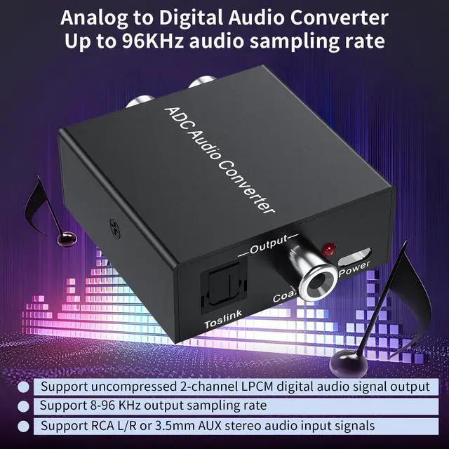 Alt view image 6 of 7 - Analog to Digital Audio Converter Fits for RCA to Optical Coaxial, R/L or 3.5mm Jack AUX to Digital Coaxial & Toslink SPDIF Audio Converter Adapter for PS4 Xbox HDTV DVD Amplifier Speaker Soundbar