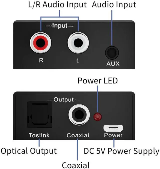 Alt view image 7 of 7 - Analog to Digital Audio Converter Fits for RCA to Optical Coaxial, R/L or 3.5mm Jack AUX to Digital Coaxial & Toslink SPDIF Audio Converter Adapter for PS4 Xbox HDTV DVD Amplifier Speaker Soundbar