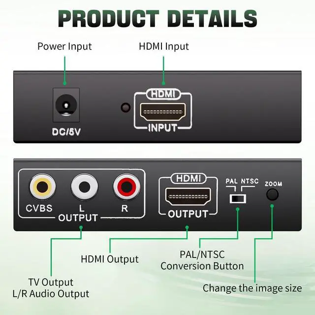 Alt view image 2 of 7 - Adapter Converter Fits for HDMI to RCA & AV 3RCA CVBS Composite Video Audio, Support PAL/NTSC, Compatible with PC, Laptop, Xbox, TV, Camera, Monitor