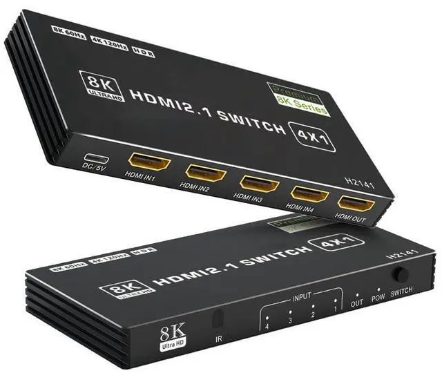 Main image of Vszerda 8K HDMI Switch 4 in 1 Out, 4 Ports HDMI 2.1 Switch Box with IR Remote Control, 48Gbps HDR10 HDCP2.3 DPCP Supported, Auto Switching, Compatible with PS5/4/3 Xbox NS HDTV Monitor