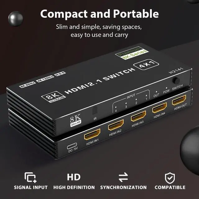 Alt view image 6 of 7 - Vszerda 8K HDMI Switch 4 in 1 Out, 4 Ports HDMI 2.1 Switch Box with IR Remote Control, 48Gbps HDR10 HDCP2.3 DPCP Supported, Auto Switching, Compatible with PS5/4/3 Xbox NS HDTV Monitor