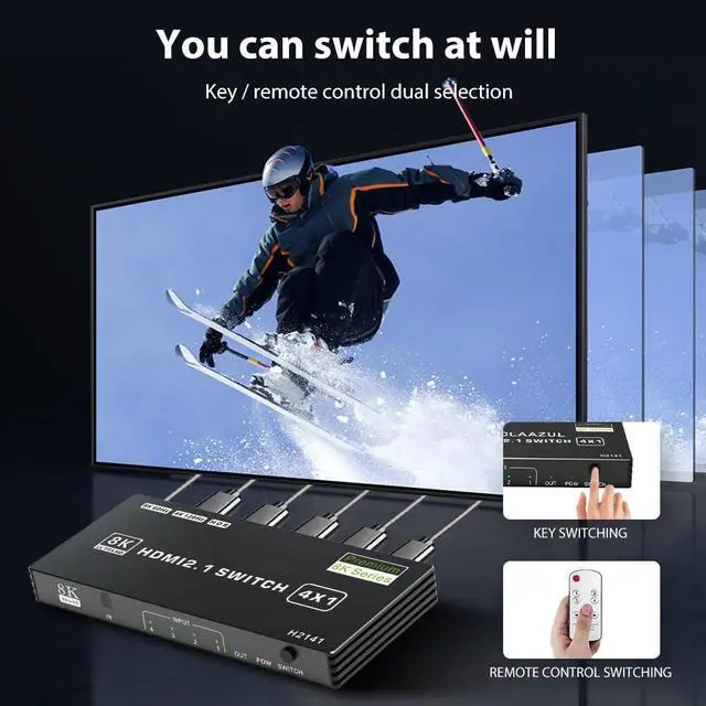 Alt view image 5 of 7 - Vszerda 8K HDMI Switch 4 in 1 Out, 4 Ports HDMI 2.1 Switch Box with IR Remote Control, 48Gbps HDR10 HDCP2.3 DPCP Supported, Auto Switching, Compatible with PS5/4/3 Xbox NS HDTV Monitor