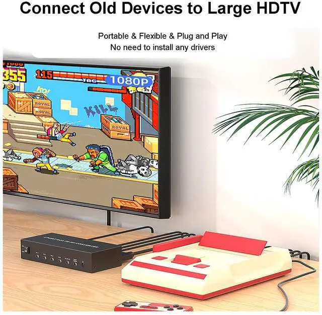 Alt view image 7 of 7 - 4 Port AV to HDMI Converter 1080P, Fit for RCA/Composite/CVBS to HDMI Converter Adapter, Support 16:9/4:3 Switch, Compatible with Wii N64 PS1 PS2 PS3 VHS VCR DVD Players etc (with Remote)