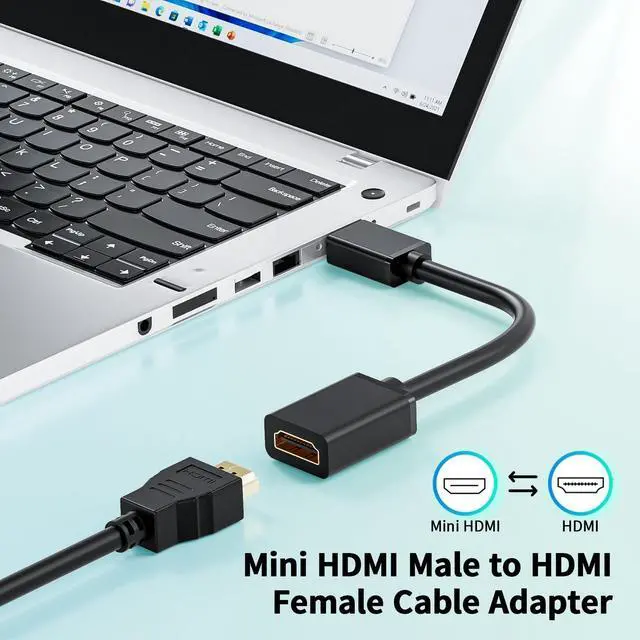 Alt view image 6 of 7 - Mini HDMI to HDMI Adapter 4K, Mini HDMI Male to HDMI 2.0 Female Cord, Support 4K@60Hz HDR 3D Dolby 18Gbps, Ideal For DSLR, Raspberry Pi, Camcorder, Graphics Card, Laptop, Tablet, HDTV, Projector, 15cm