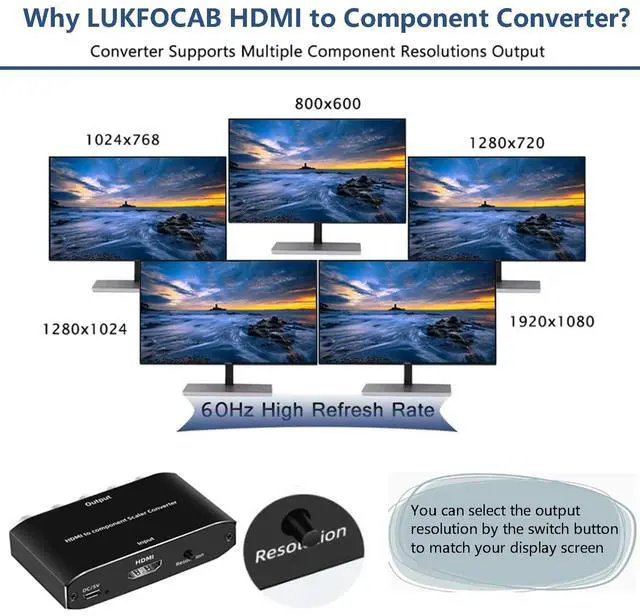 Alt view image 4 of 6 - HDMI to Component Converter, 1080P HDMI to YPbPr, HDMI to RGB + R/L 5RCA Scaler Converter, HDMI Input to Component YPbPr Output with Scaler Function, Support for Projector TV Blu-Ray DVD PS4 Xbox 360