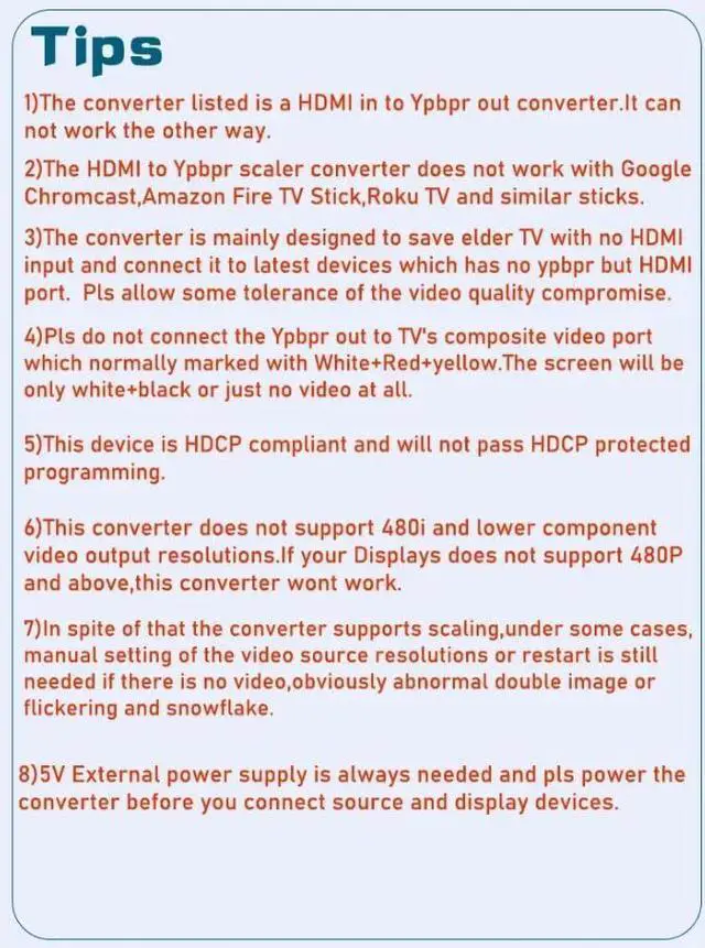 Alt view image 6 of 6 - HDMI to Component Converter, 1080P HDMI to YPbPr, HDMI to RGB + R/L 5RCA Scaler Converter, HDMI Input to Component YPbPr Output with Scaler Function, Support for Projector TV Blu-Ray DVD PS4 Xbox 360