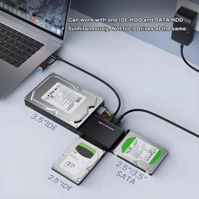 Alt view image 4 of 7 - USB 3.0 to SATA IDE Adapter Hard Drive Reader , USB + Type C to External Hard Drive Disk HDD Converter Kit for Universal 2.5" 3.5" IDE HDD, 2.5" SSD, with 12V/2A Power Adapter