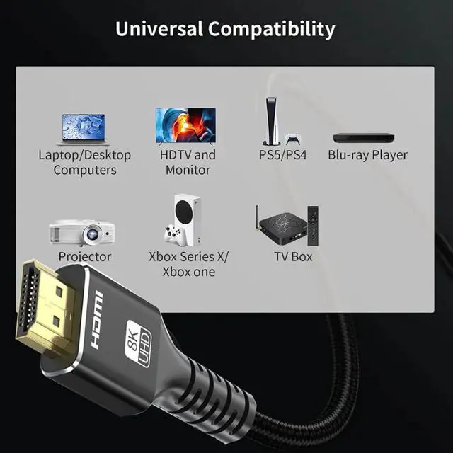 Alt view image 2 of 7 - 8K HDMI Extension Cable 3.3FT, HDMI 2.1 Extender Male to Female Adapter, Supports 8K@60Hz, 4K@120Hz, 2K, 3D, HDR10, Dolby, 48Gbps, eARC, Ideal for HDTV, PS5, Laptop, Monitor, Projector, PC, TV Stick