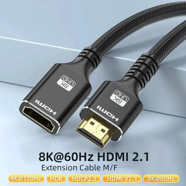 Alt view image 7 of 7 - 8K HDMI Extension Cable 3.3FT, HDMI 2.1 Extender Male to Female Adapter, Supports 8K@60Hz, 4K@120Hz, 2K, 3D, HDR10, Dolby, 48Gbps, eARC, Ideal for HDTV, PS5, Laptop, Monitor, Projector, PC, TV Stick