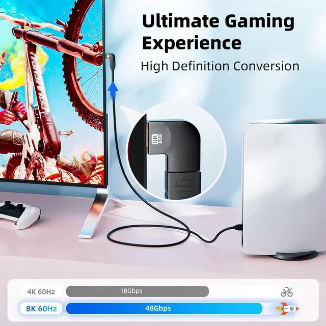 Alt view image 4 of 7 - Vszerda 8K HDMI 2.1 Flat 90 Degree and 270 Degree Adapter 2-Pack, Right Angle HDMI Male to Female Cable Adapter Connector Extender, with 8K@60Hz, 4K@120Hz, HDR, eARC for HDTV Switch Laptop PS5 Xbox