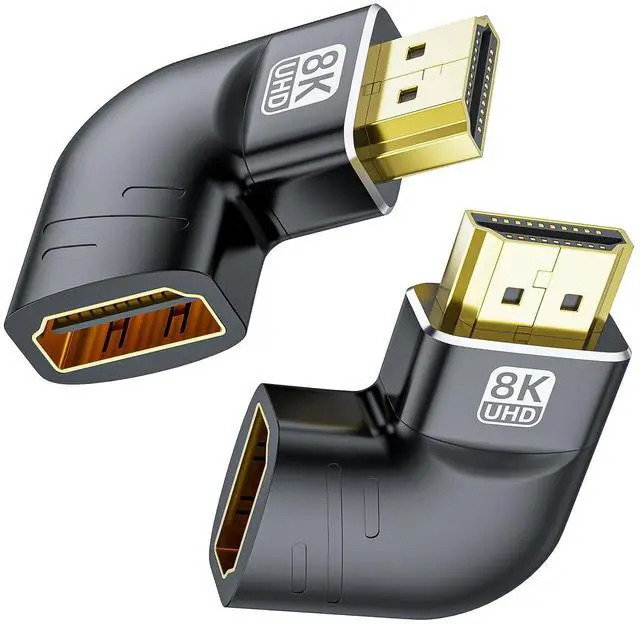 Main image of Vszerda 8K HDMI 2.1 Flat 90 Degree and 270 Degree Adapter 2-Pack, Right Angle HDMI Male to Female Cable Adapter Connector Extender, with 8K@60Hz, 4K@120Hz, HDR, eARC for HDTV Switch Laptop PS5 Xbox