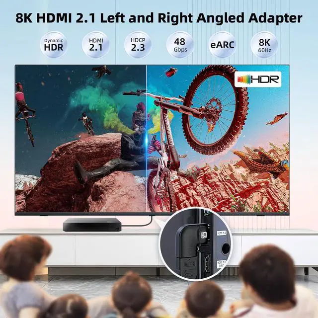 Alt view image 3 of 7 - Vszerda 8K HDMI 2.1 Flat 90 Degree and 270 Degree Adapter 2-Pack, Right Angle HDMI Male to Female Cable Adapter Connector Extender, with 8K@60Hz, 4K@120Hz, HDR, eARC for HDTV Switch Laptop PS5 Xbox