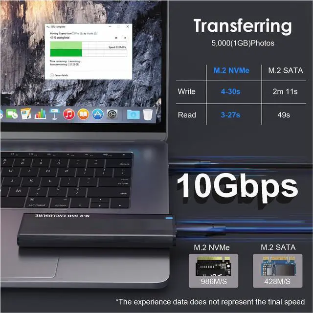 Alt view image 2 of 7 - M2 NVME SATA SSD Enclosure Adapter, USB 3.1 Gen 2 10 Gbps Type C External SSD Case Reader for M.2 NVMe PCIE & SATA M-Key / B+M Supports Sizes 2230 2242 2260 2280