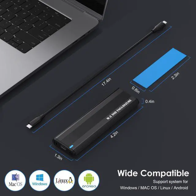 Alt view image 7 of 7 - M2 NVME SATA SSD Enclosure Adapter, USB 3.1 Gen 2 10 Gbps Type C External SSD Case Reader for M.2 NVMe PCIE & SATA M-Key / B+M Supports Sizes 2230 2242 2260 2280