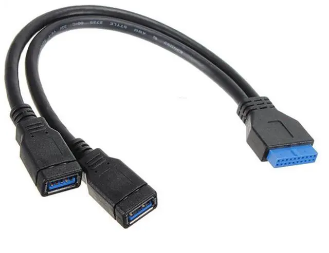 Alt view image 7 of 7 - Vszerda USB 3.0 Front Panel Header 19/20Pin 1 Male to 2 USB 3.0 Female Y Splitter Mainboard Header Port Extension Cable Adapter 20CM