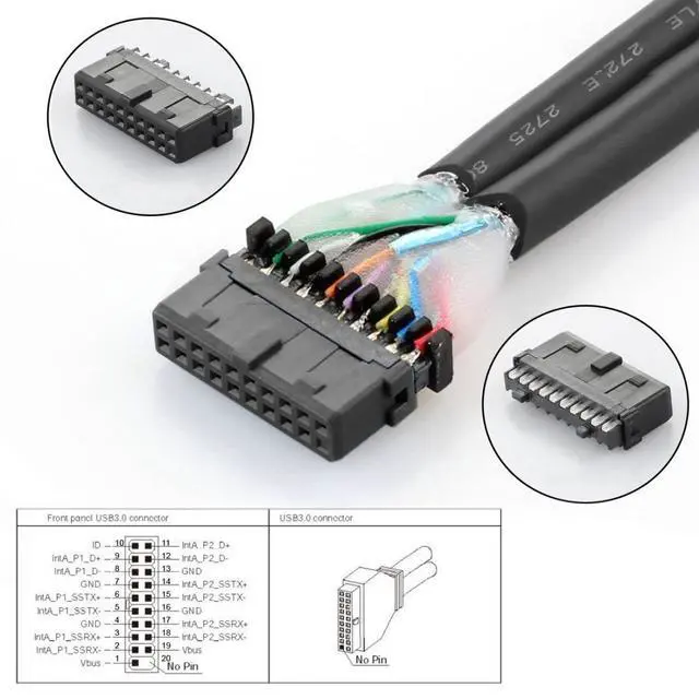 Alt view image 6 of 7 - Vszerda USB 3.0 HUB Front Panel Header 19/20Pin Male 1 to 2 USB 3.0 Female Mainboard Header Port Extension Cable Adapter for PC 3.5" Floppy Bay
