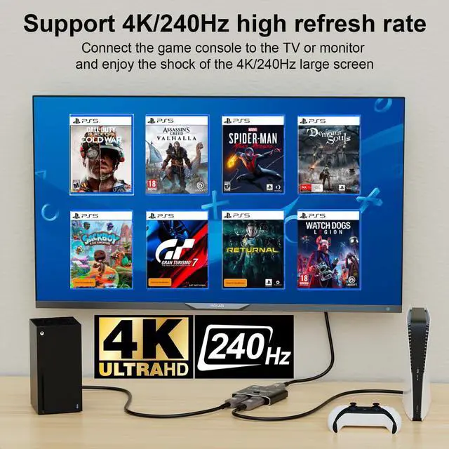 Alt view image 5 of 7 - Vszerda DisplayPort 16K Switch Splitter HUB 2 in 1 Out Support Bi-Direction Display HDCP SST 16K@60hz 4K@240hz Convertor