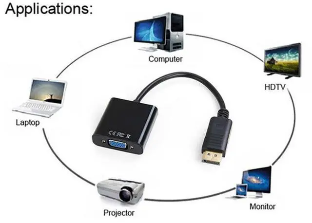 Alt view image 4 of 7 - Vszerda DP to VGA Adapter Gold-Plated DisplayPort Male to VGA Female Display Monitor Converter Cable Adapter