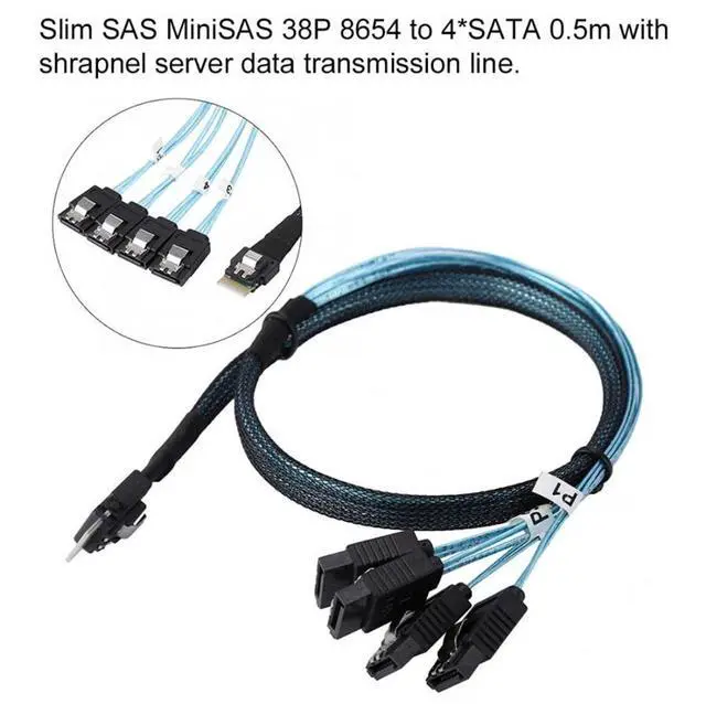 Alt view image 2 of 7 - Vszerda Slim Line SAS 4.0 SFF-8654 4i 38 Pin Host to 4 SATA 7 Pin Target Hard Disk Fanout Raid Cable 50cm