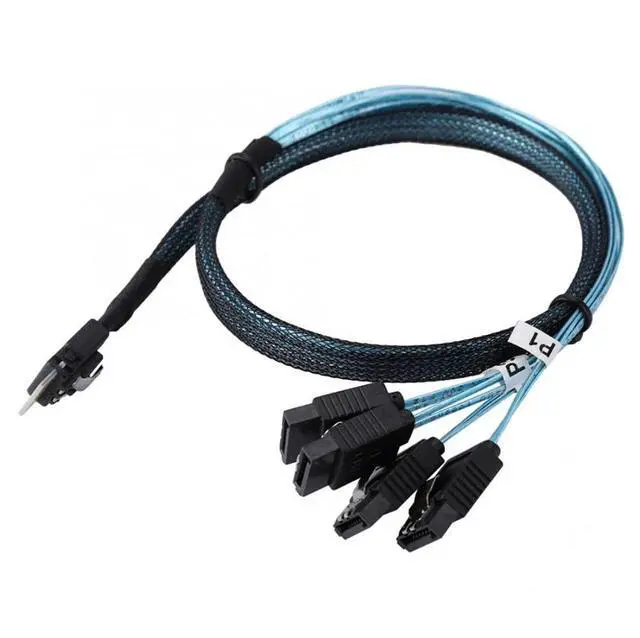 Alt view image 3 of 7 - Vszerda Slim Line SAS 4.0 SFF-8654 4i 38 Pin Host to 4 SATA 7 Pin Target Hard Disk Fanout Raid Cable 50cm