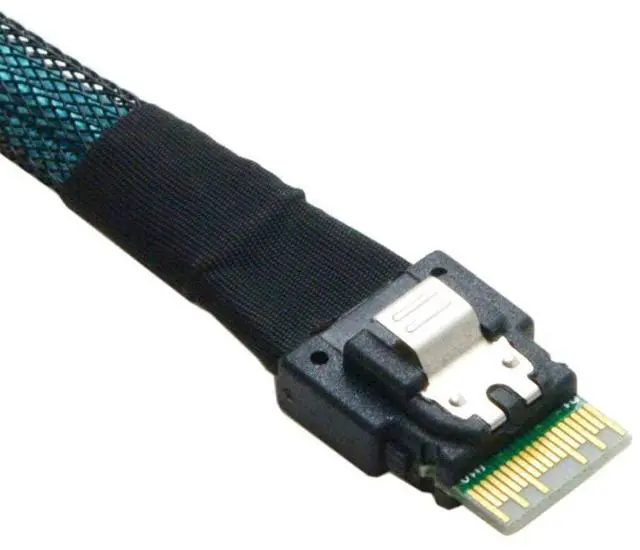 Alt view image 4 of 7 - Vszerda Slim Line SAS 4.0 SFF-8654 4i 38 Pin Host to 4 SATA 7 Pin Target Hard Disk Fanout Raid Cable 50cm