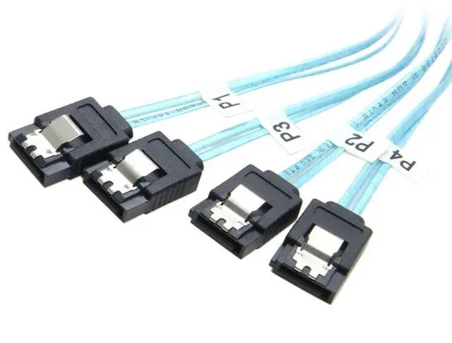 Alt view image 5 of 7 - Vszerda Slim Line SAS 4.0 SFF-8654 4i 38 Pin Host to 4 SATA 7 Pin Target Hard Disk Fanout Raid Cable 50cm