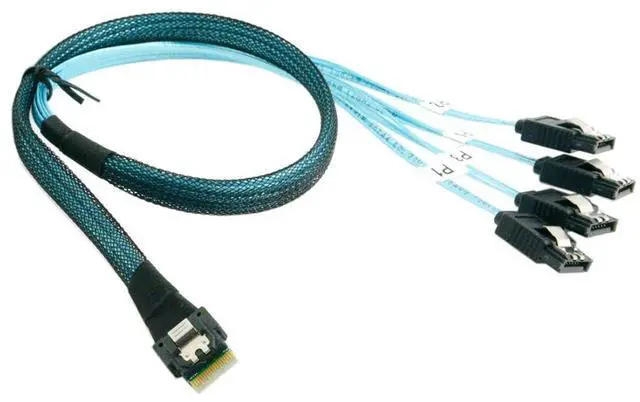Alt view image 6 of 7 - Vszerda Slim Line SAS 4.0 SFF-8654 4i 38 Pin Host to 4 SATA 7 Pin Target Hard Disk Fanout Raid Cable 50cm