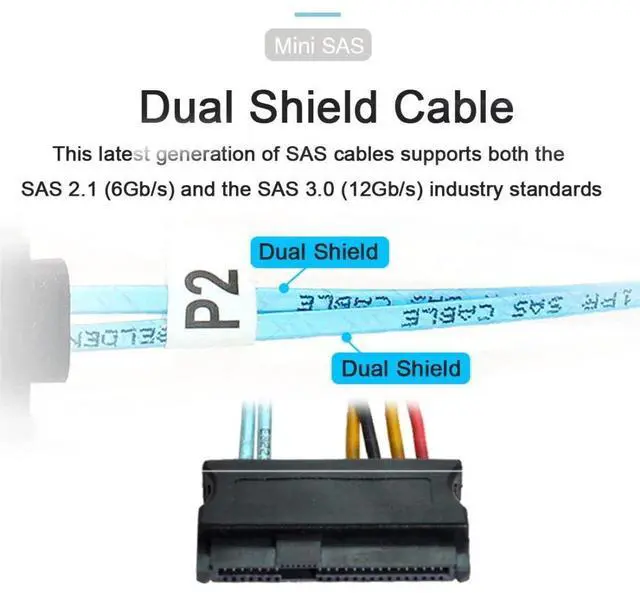 Alt view image 5 of 7 - Vszerda SFF-8654 4i 38Pin Slimline SAS 4.0 Host to 4 SAS 29Pin SFF-8482 Target Hard Disk Fanout Raid Cable