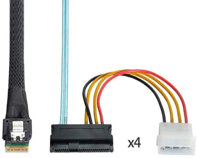 Alt view image 6 of 7 - Vszerda SFF-8654 4i 38Pin Slimline SAS 4.0 Host to 4 SAS 29Pin SFF-8482 Target Hard Disk Fanout Raid Cable