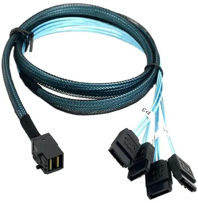 Alt view image 4 of 7 - Vszerda Mini SAS SFF-8643 Host 1 to 4 SATA 7Pin Target Hard Disk 6Gbps Data Server Raid Cable 1.0M