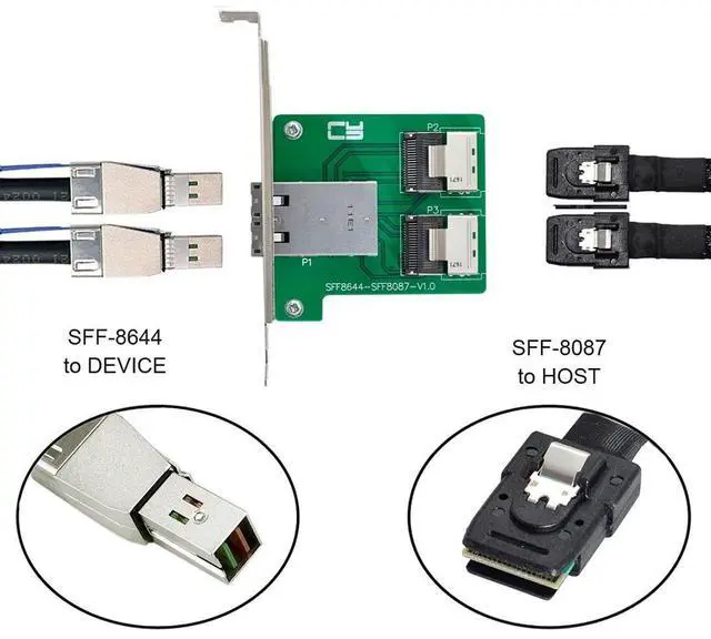Alt view image 3 of 7 - Vszerda Mini SAS 2 SFF-8644 to 2 SFF-8087 HD Data Server Converter Adapter with Bracket