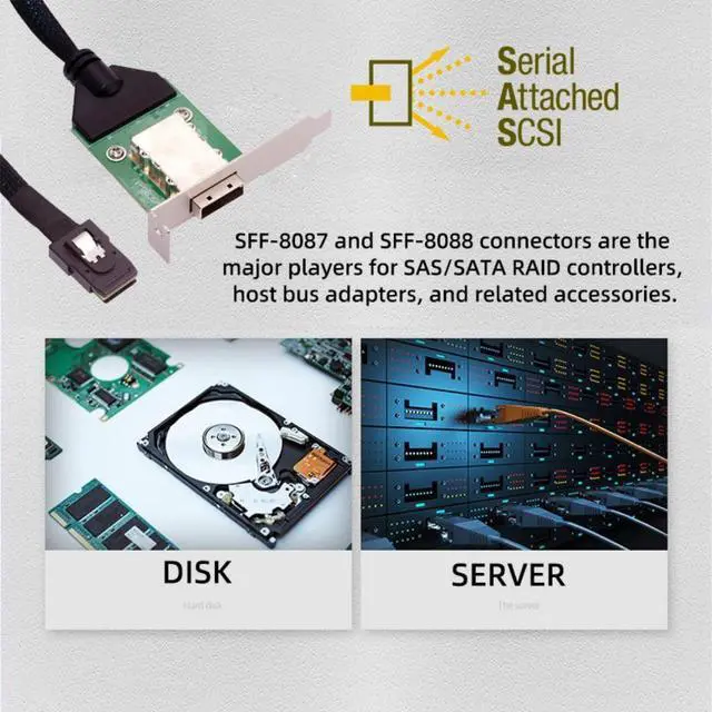 Alt view image 6 of 7 - Vszerda Mini SAS SFF-8087 36Pin Host to SFF-8088 26Pin External Extension Data Cable PCBA with Low Profile Bracket