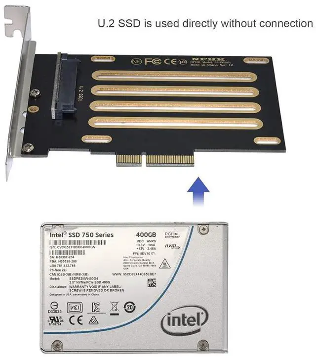 Alt view image 4 of 7 - Vszerda U.2 U2 Kit SFF-8639 to PCI-E 3.0 x4 Lane Host Adapter for Intel Motherboard & 750 NVMe PCIe SSD