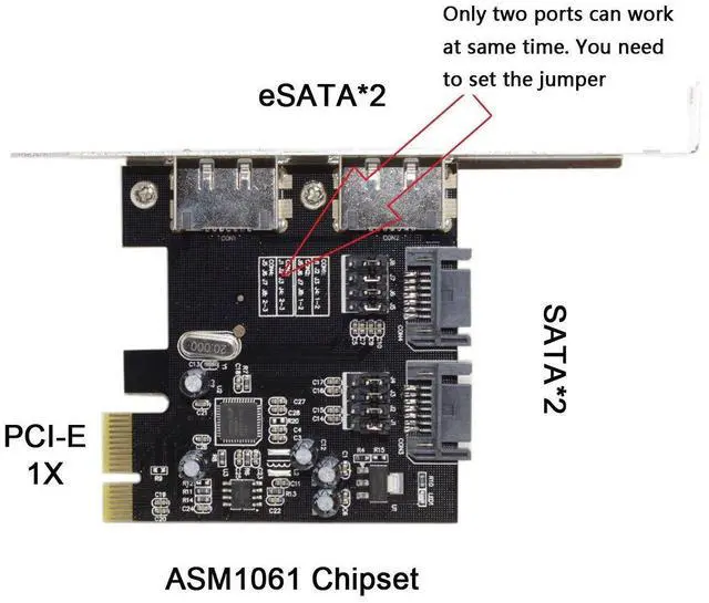 Alt view image 2 of 7 - Vszerda PCIe X1 to 2 SATA 3.0  2 eSATA PCIE SATA3 6Gbps PCIe Expansion Card Adapter
